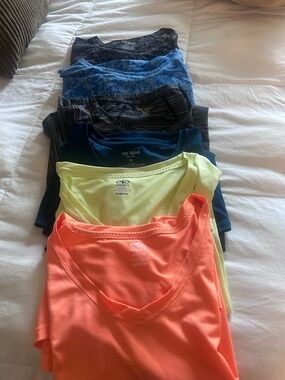 tek gear Athletic Tops - Neon Coral/Neon Yellow, Navy, Light Blue, Black Stripes